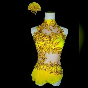 Custom Yellow Jazz sequenced Competition Costume